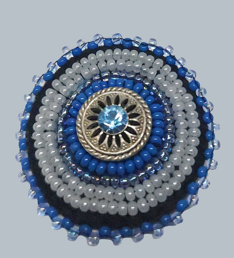 Blue Embroidered Brooch