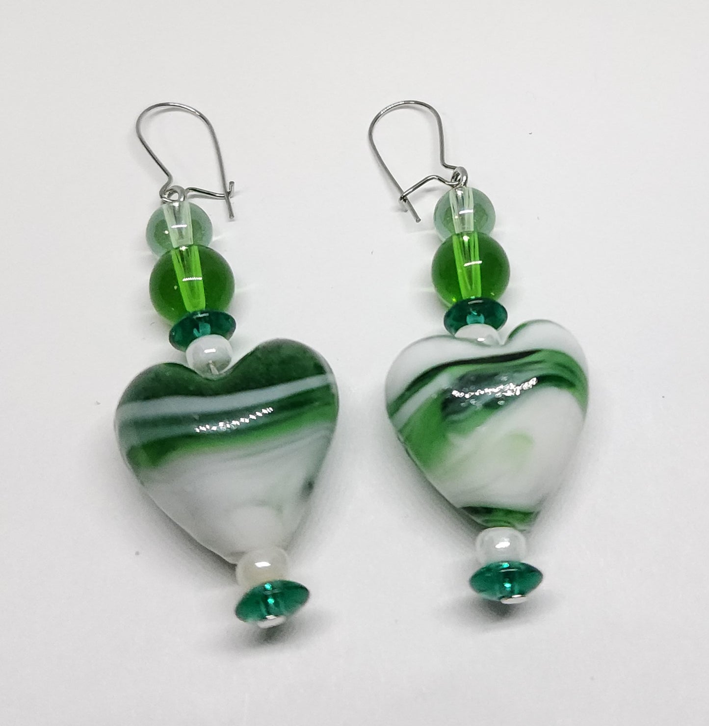 Glass Hearts with stainless steel hooks
