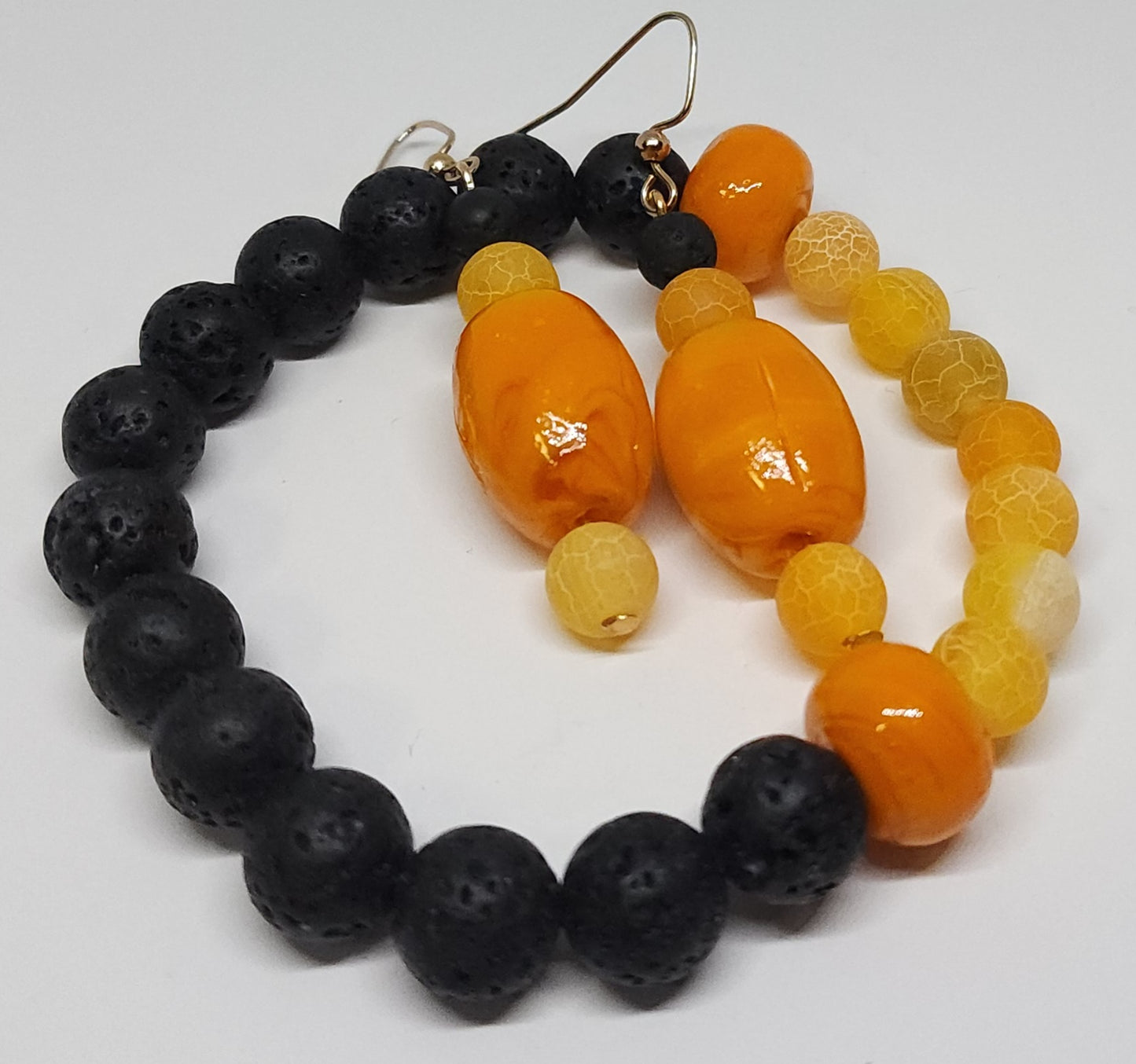 Dyed Crackle Agate with Lava stone set