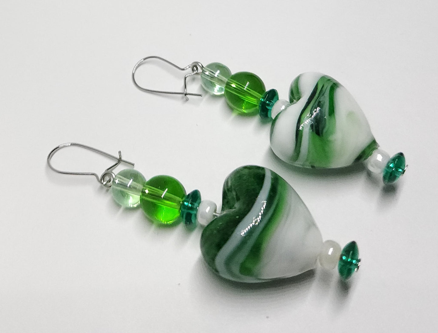 Glass Hearts with stainless steel hooks
