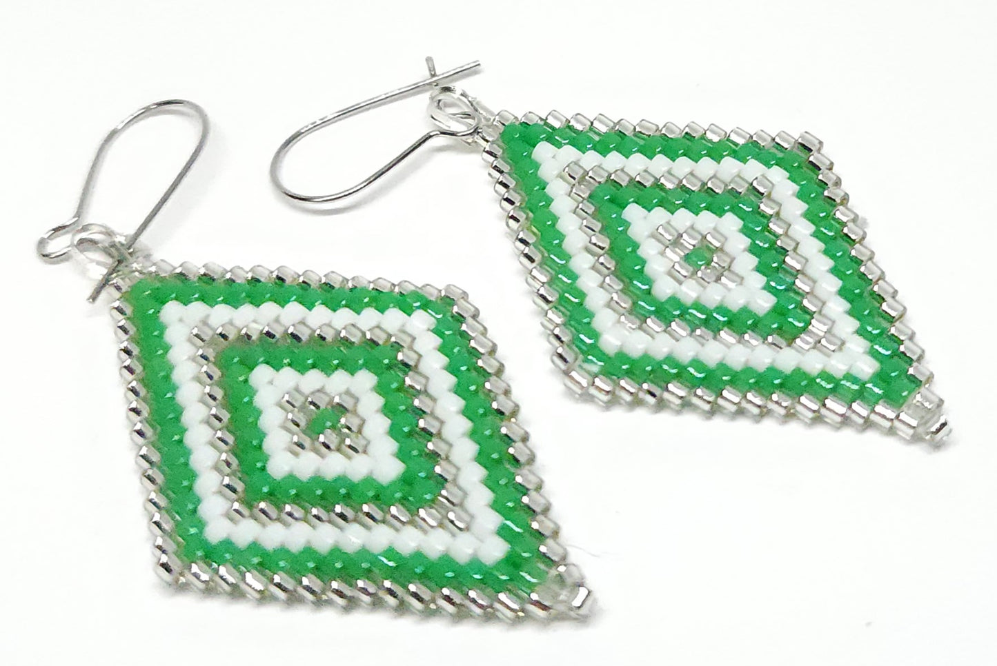 Green Brick stitch Dangles with surgical stainless steel hooks